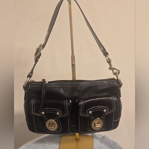 Coach Legacy Double Turnlock Black Leather Shoulder Bag Y2K